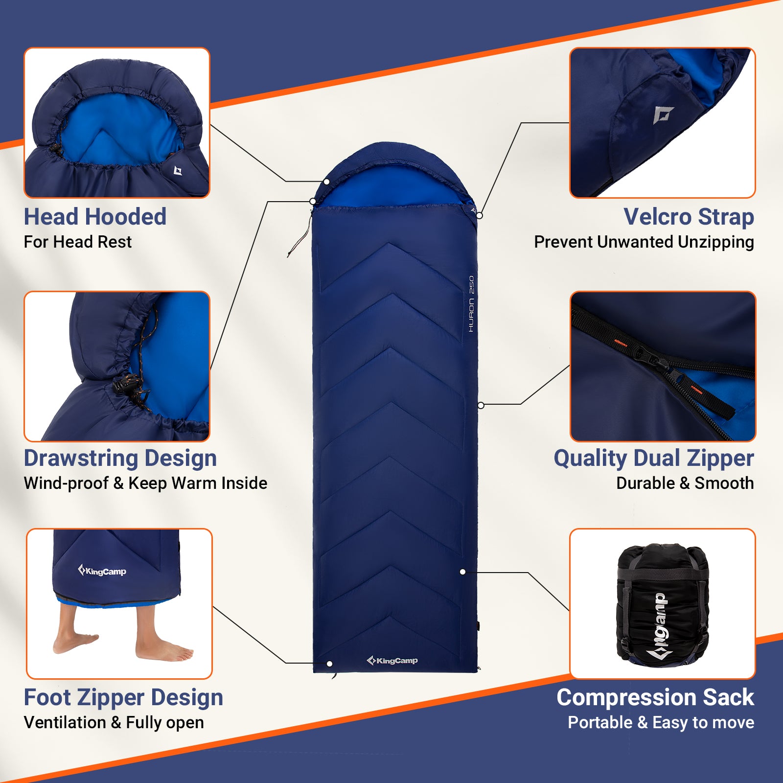 KingCamp HURON 250 Hooded Rectangular Sleeping Bag