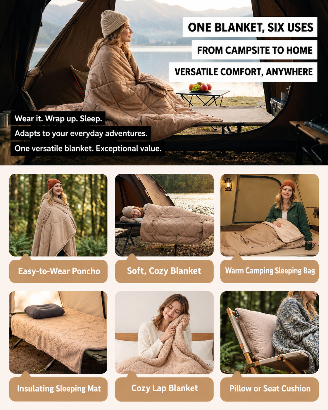 KingCamp Versatile 4-in-1 Lambswool Blanket