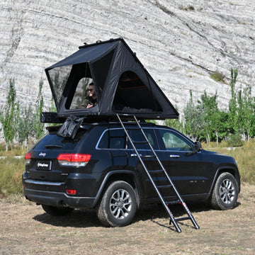 jeep cherokee roof tent KingCamp ENDLESS 8 Aluminum Hardshell Rooftop Color:Black Widow Scott Speedster S20 in F1 Fanwear avoid use in severe