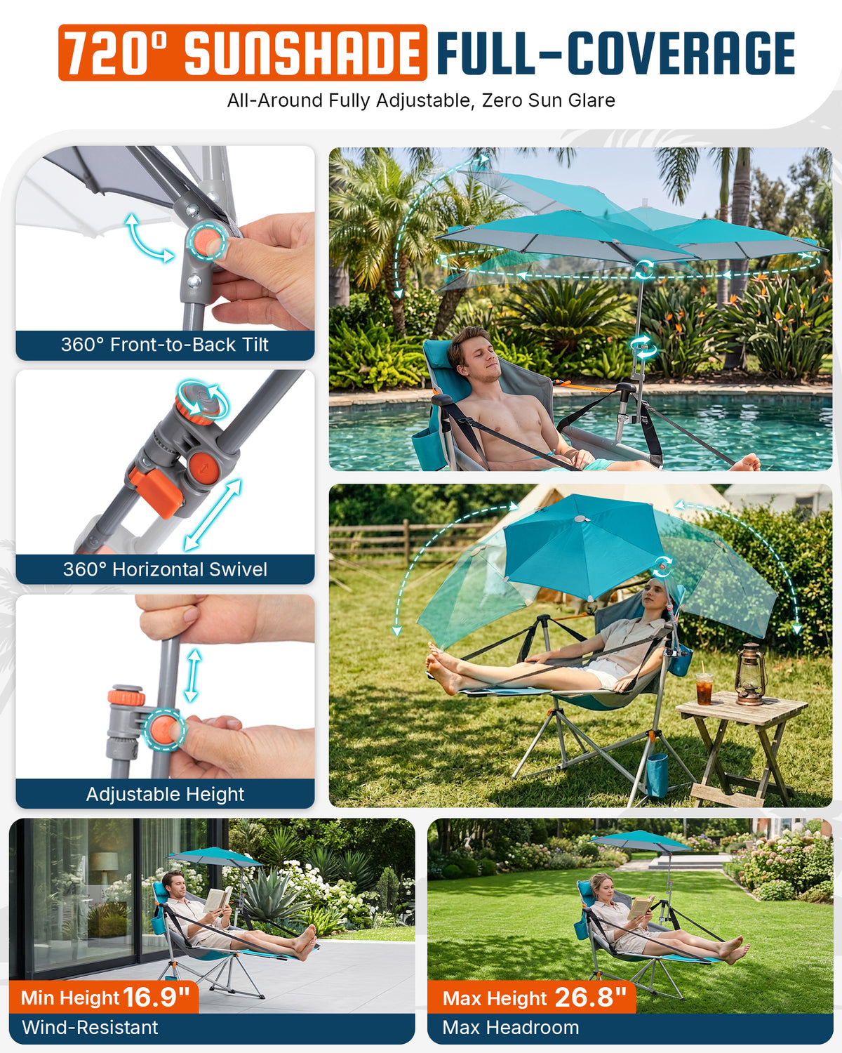 KingCamp Orchid C20 Hammock Chair with Footrest & HoverShade Clip-On Umbrella Bundle