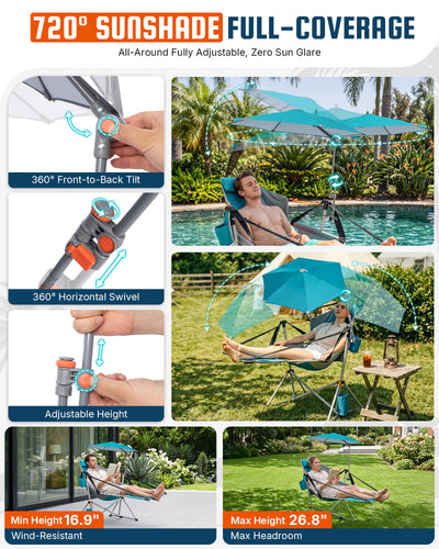 KingCamp Orchid C20 Hammock Chair with Footrest & HoverShade Clip-On Umbrella Bundle