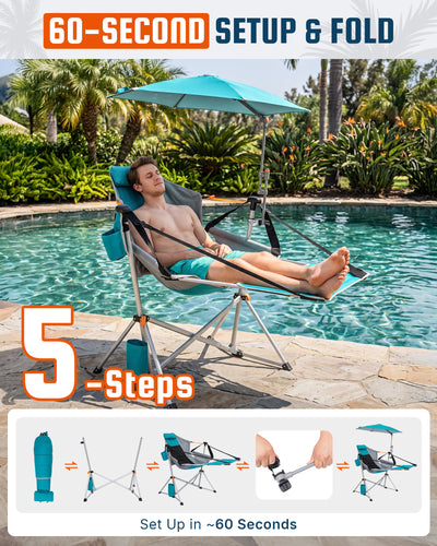KingCamp Orchid C20 Hammock Chair with Footrest & HoverShade Clip-On Umbrella Bundle