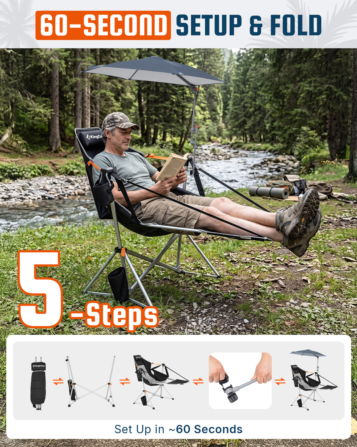 KingCamp Orchid C20 Hammock Chair with Footrest & HoverShade Clip-On Umbrella Bundle