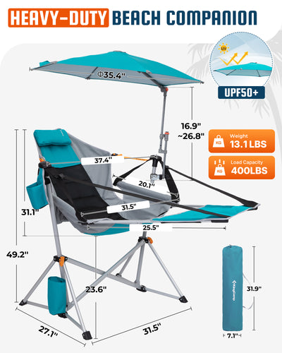 KingCamp Orchid C20 Hammock Chair with Footrest & HoverShade Clip-On Umbrella Bundle