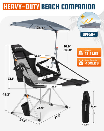 KingCamp Orchid C20 Hammock Chair with Footrest & HoverShade Clip-On Umbrella Bundle