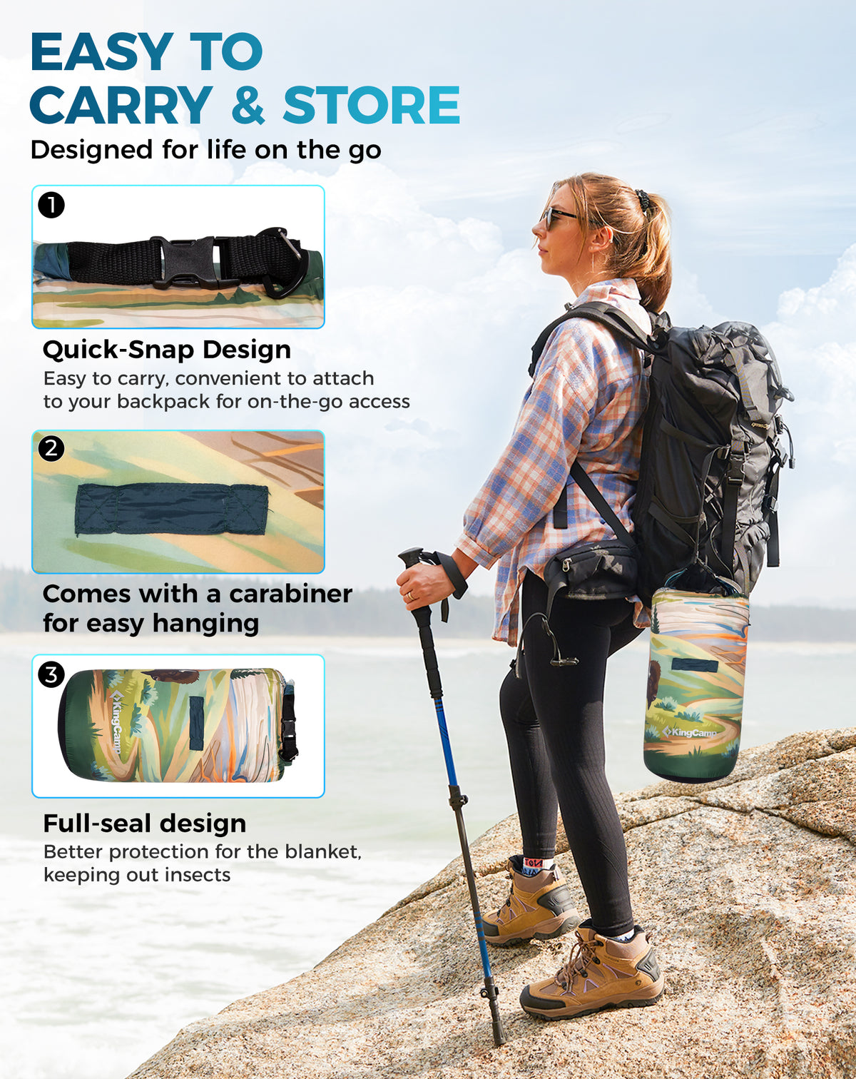 KingCamp SMART 150 XL Lightweight Camping Blanket – Prism / Canoe / Savan