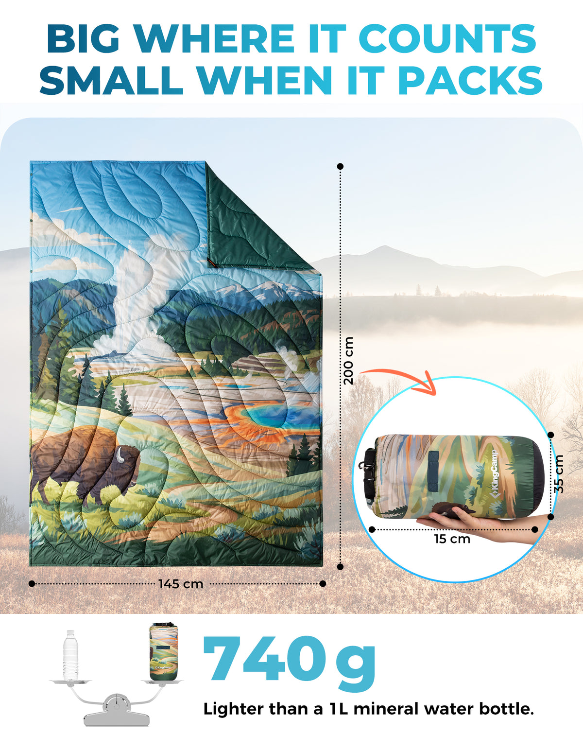 KingCamp SMART 150 XL Lightweight Camping Blanket – Prism / Canoe / Savan