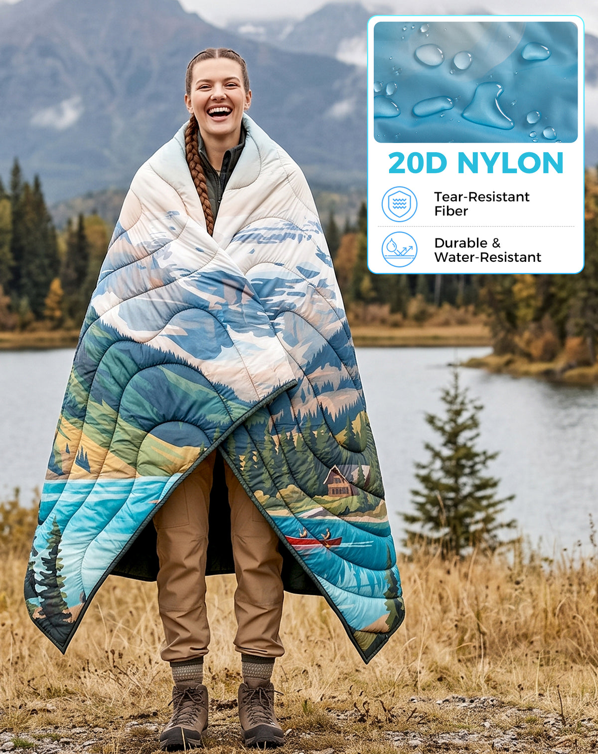 KingCamp SMART 150 XL Lightweight Camping Blanket – Prism / Canoe / Savan