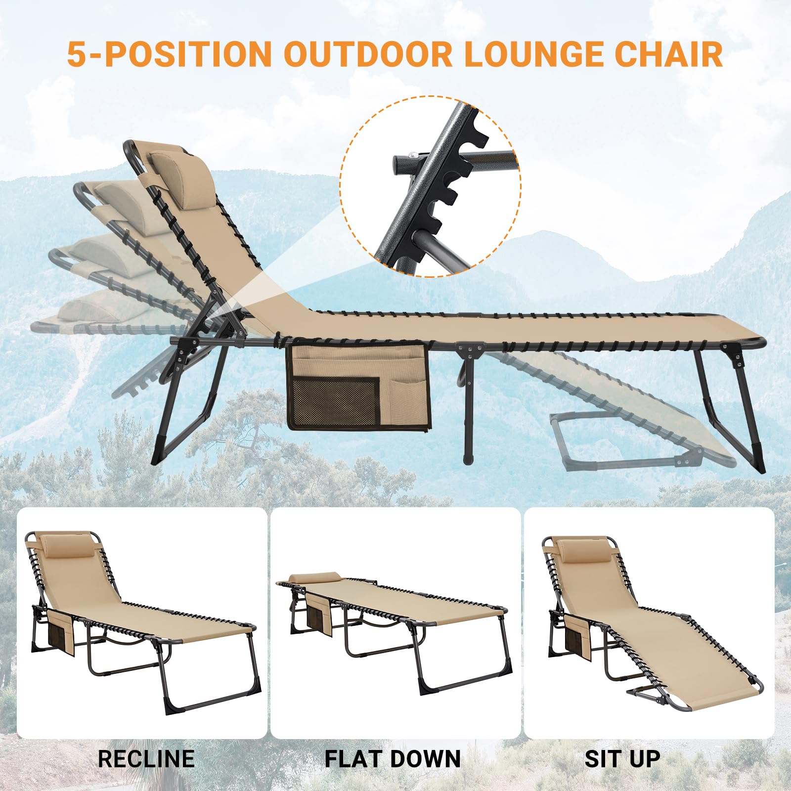KingCamp 4-Position Folding Chaise Lounge Chair