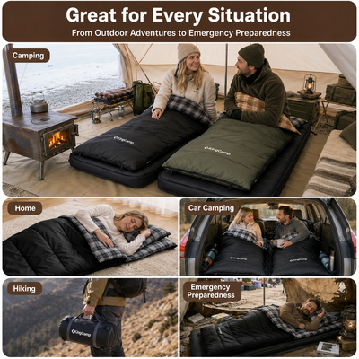 KingCamp Trippy C Single Envelope Sleeping Bag with Flannel Lining & Pillow