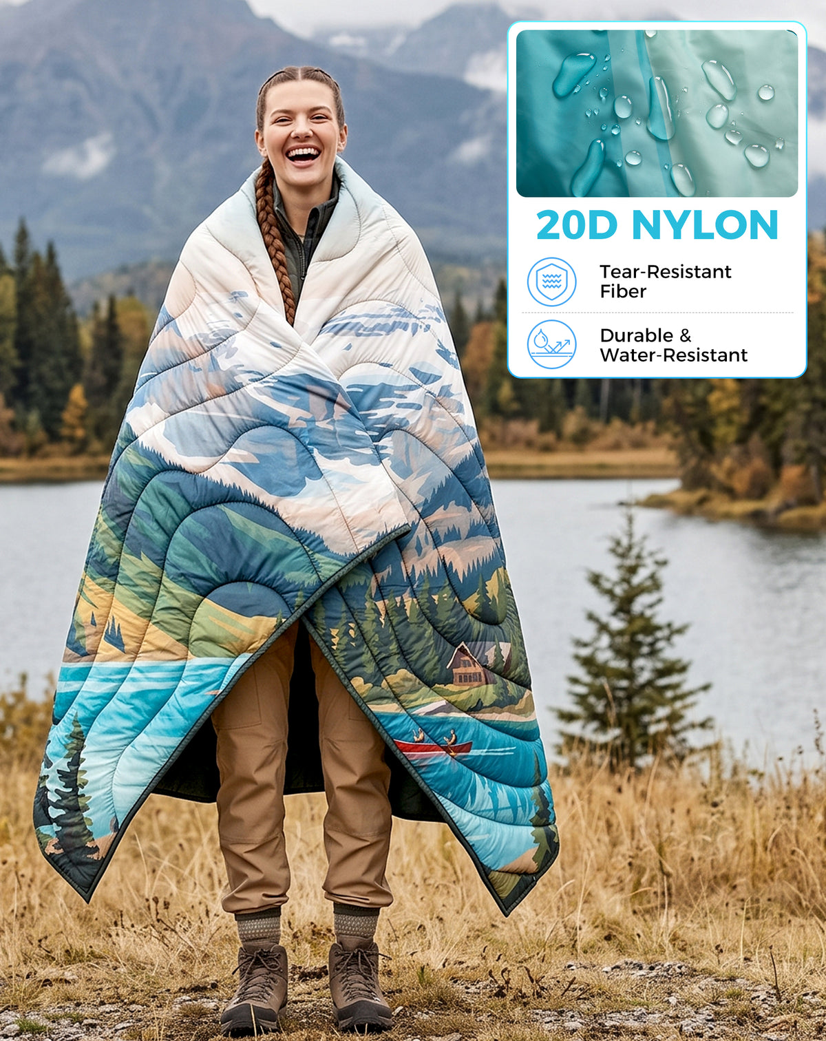 KingCamp SMART 150 XL Lightweight Camping Blanket – Prism / Canoe / Savan