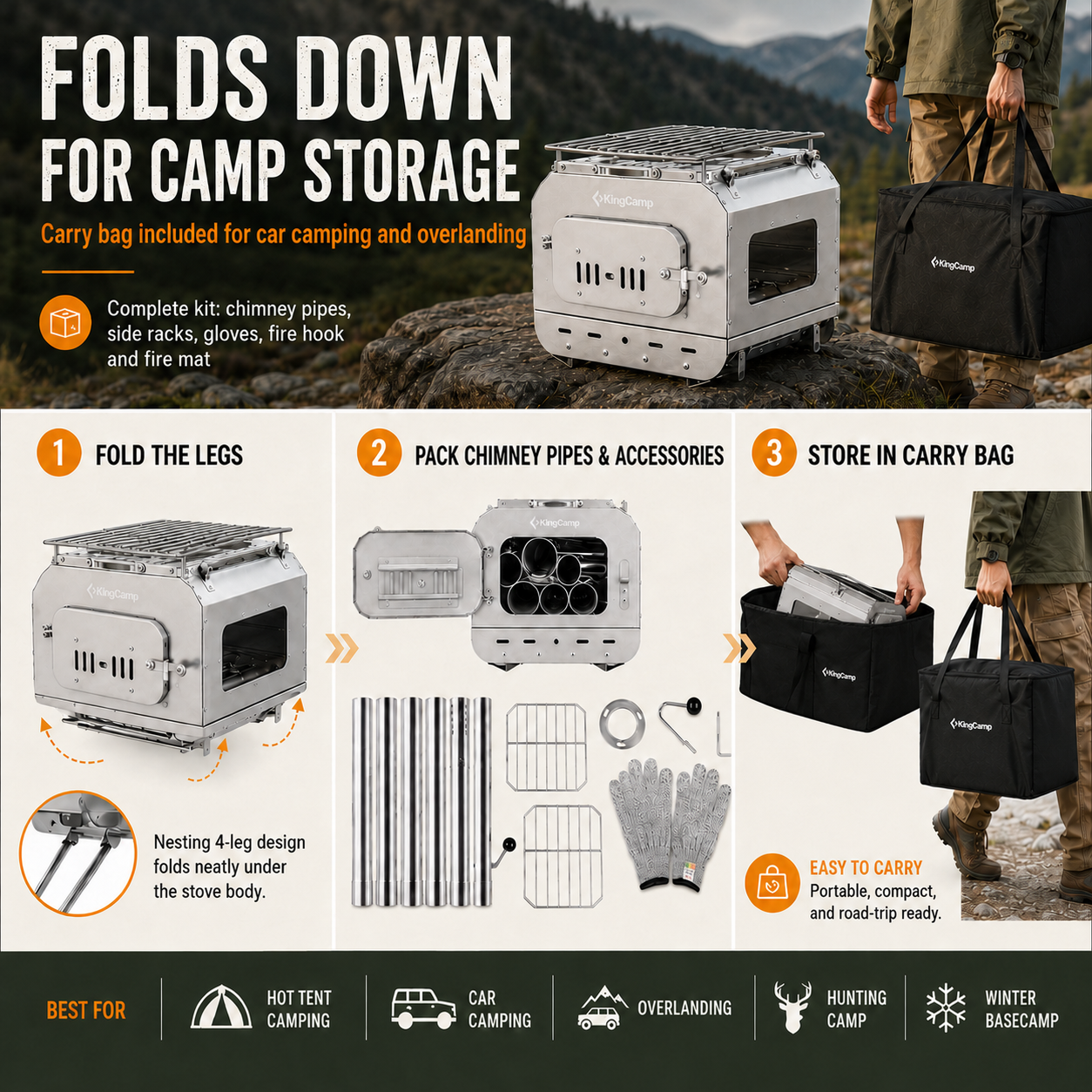 KingCamp Surefire Camping Wood Tent Stove (Size L)