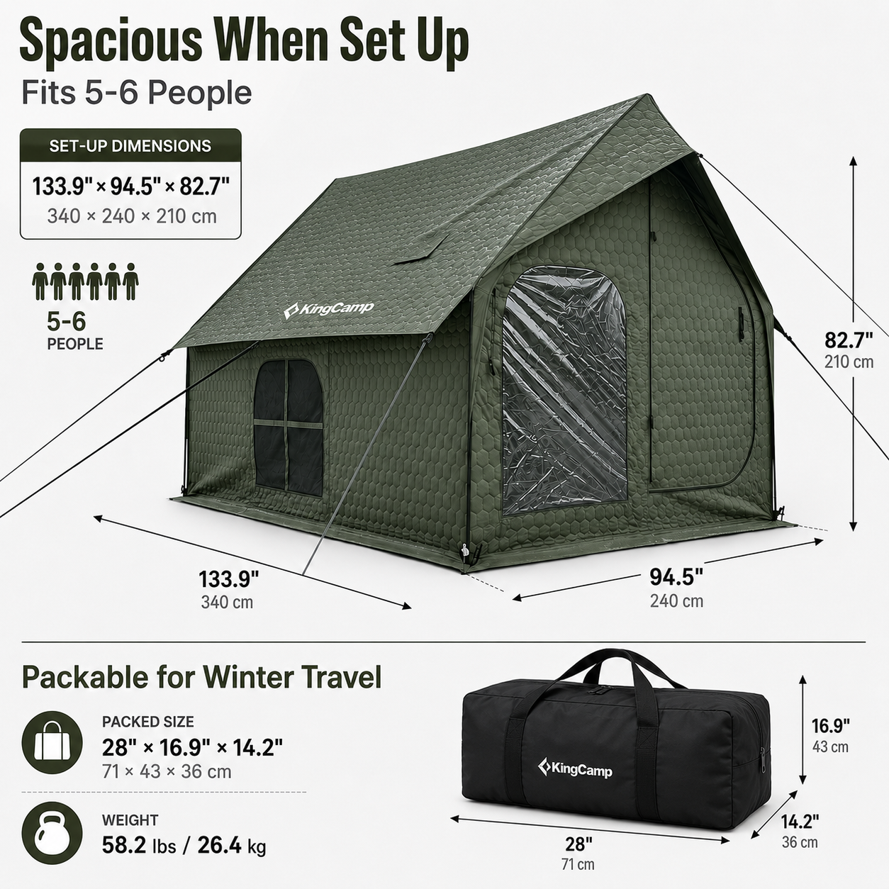 KingCamp Snowhouse 5 Insulated Quilted Cabin Tent with Stove Jack
