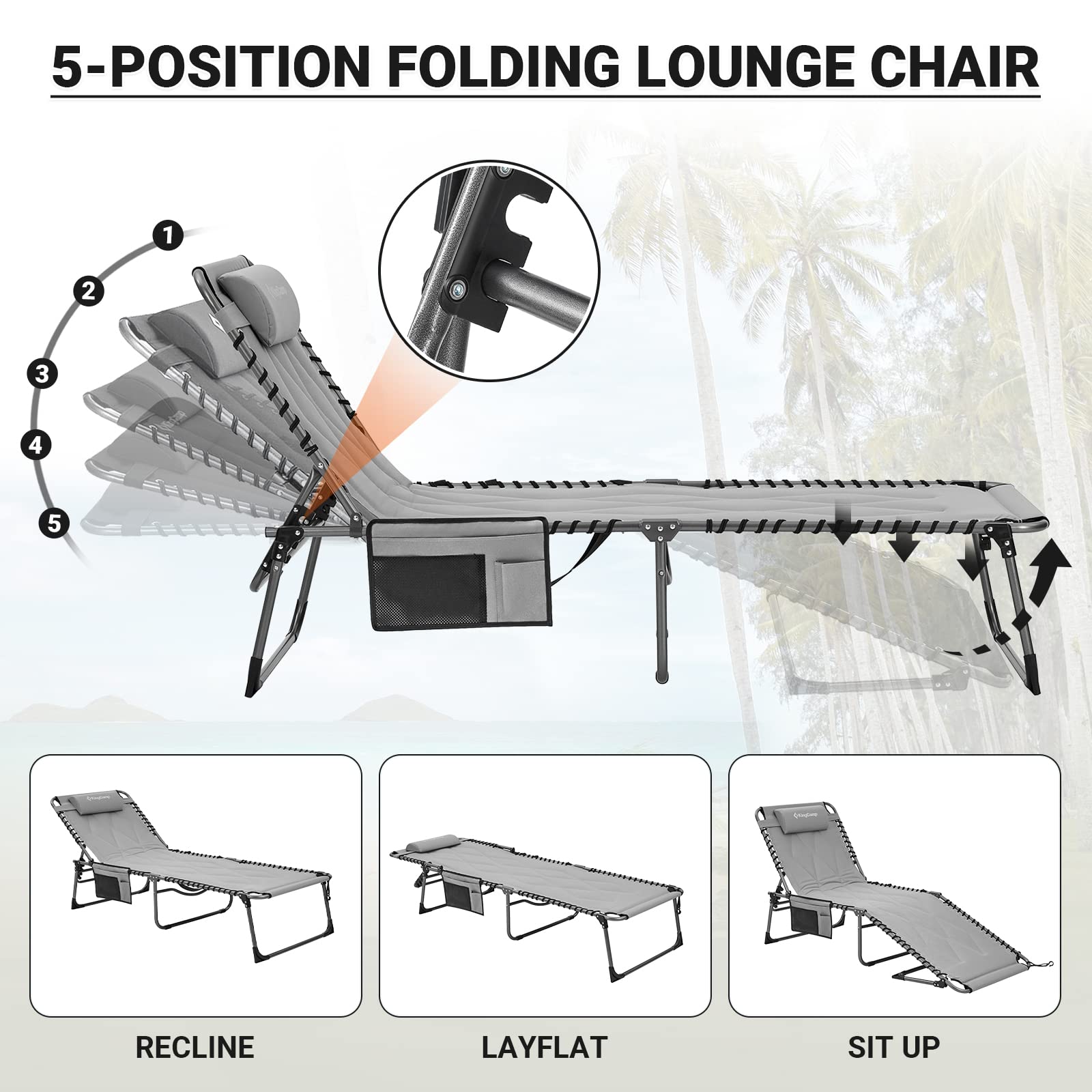 KingCamp Oversize Folding Chaise Lounge Chair