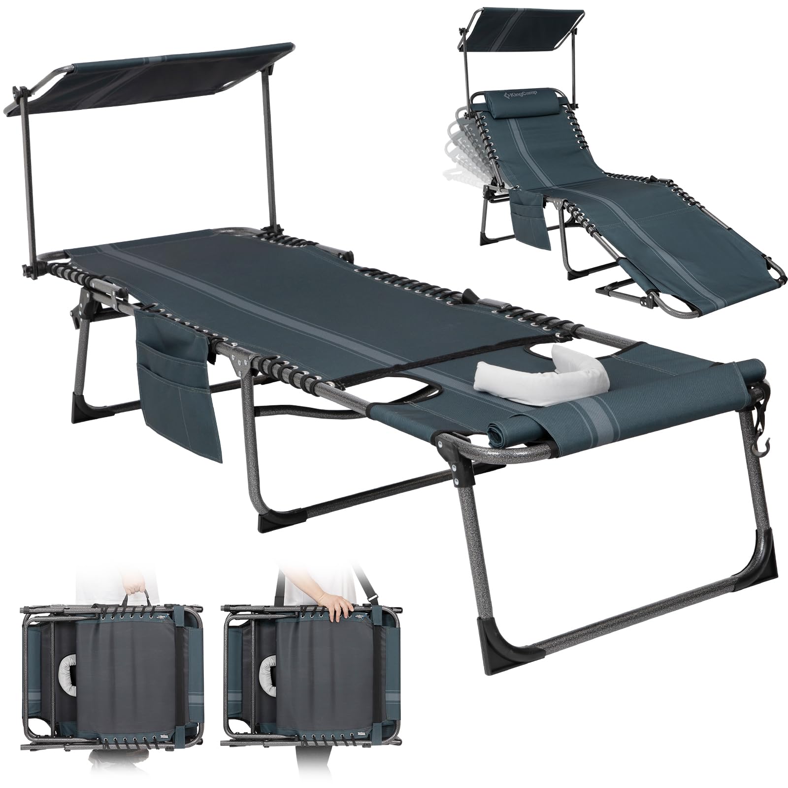 KingCamp MAGNOLIA B10 PLUS Backpack Chaise Lounge with Adjustable Canopy and Face Hole - Blue / 2-PACK