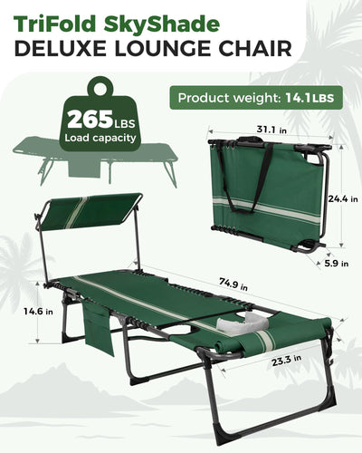 KingCamp MAGNOLIA B10 PLUS Backpack Chaise Lounge with Adjustable Canopy and Face Hole