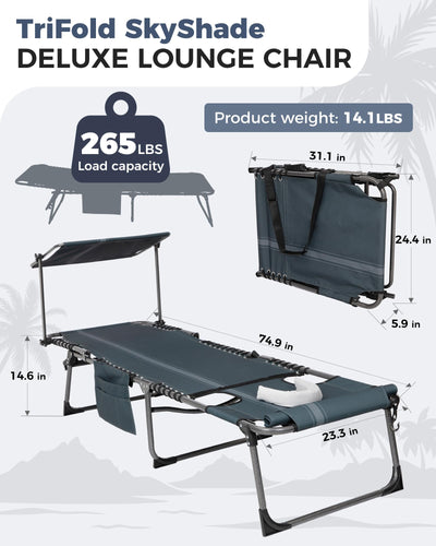 KingCamp MAGNOLIA B10 PLUS Backpack Chaise Lounge with Adjustable Canopy and Face Hole