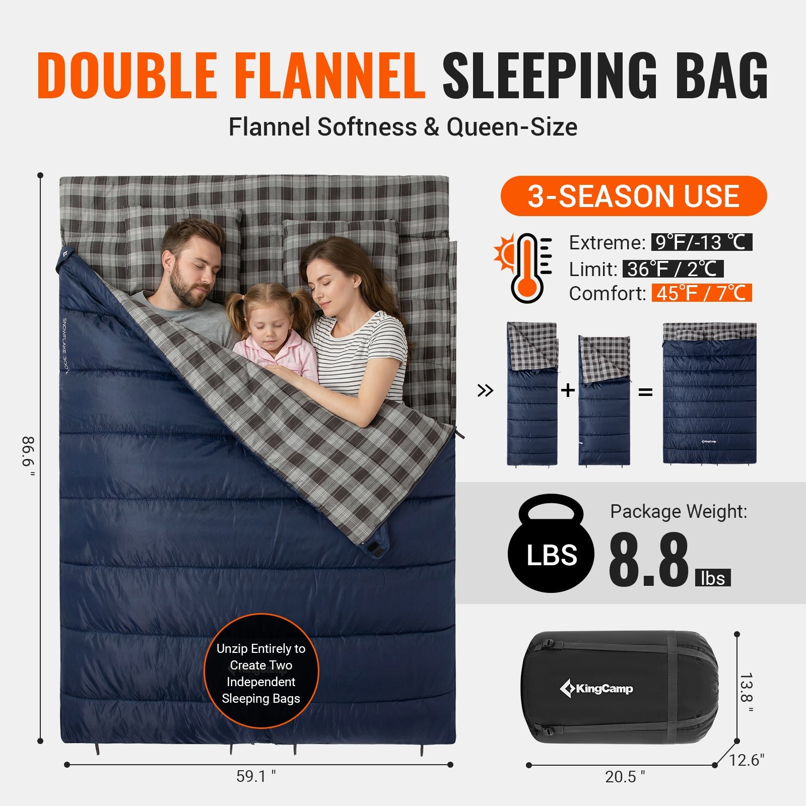KingCamp SNOWFLAKE 300 Flannel Double Sleeping Bag