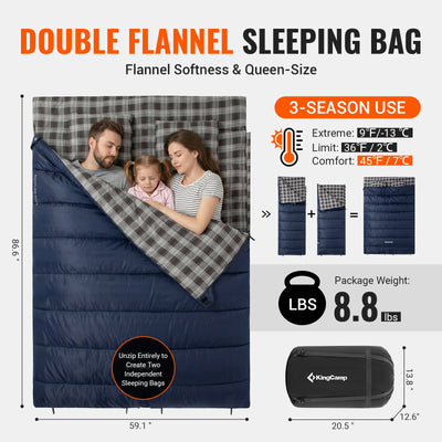 KingCamp SNOWFLAKE 300 Flannel Double Sleeping Bag