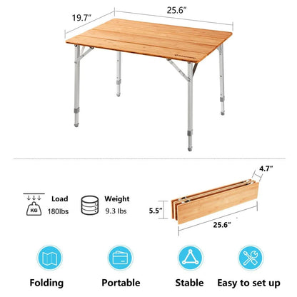 KingCamp 4-Folds Portable Bamboo Table