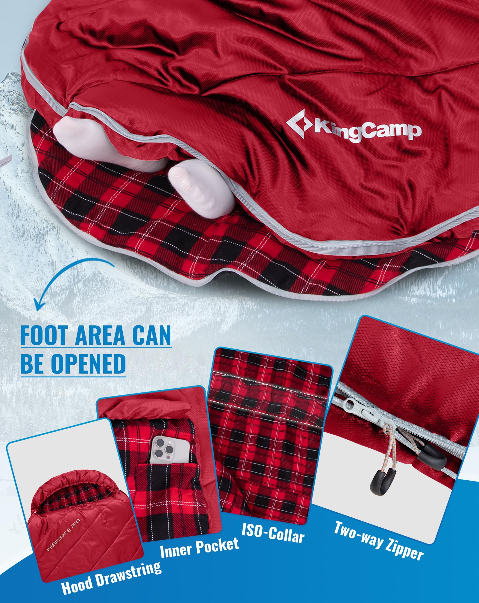 KingCamp 350g Filling Plus Size 3-4 Season Wine Sleeping Bag