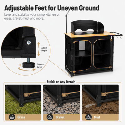 KingCamp Bamboo Camping Kitchen Table with Lantern Stand
