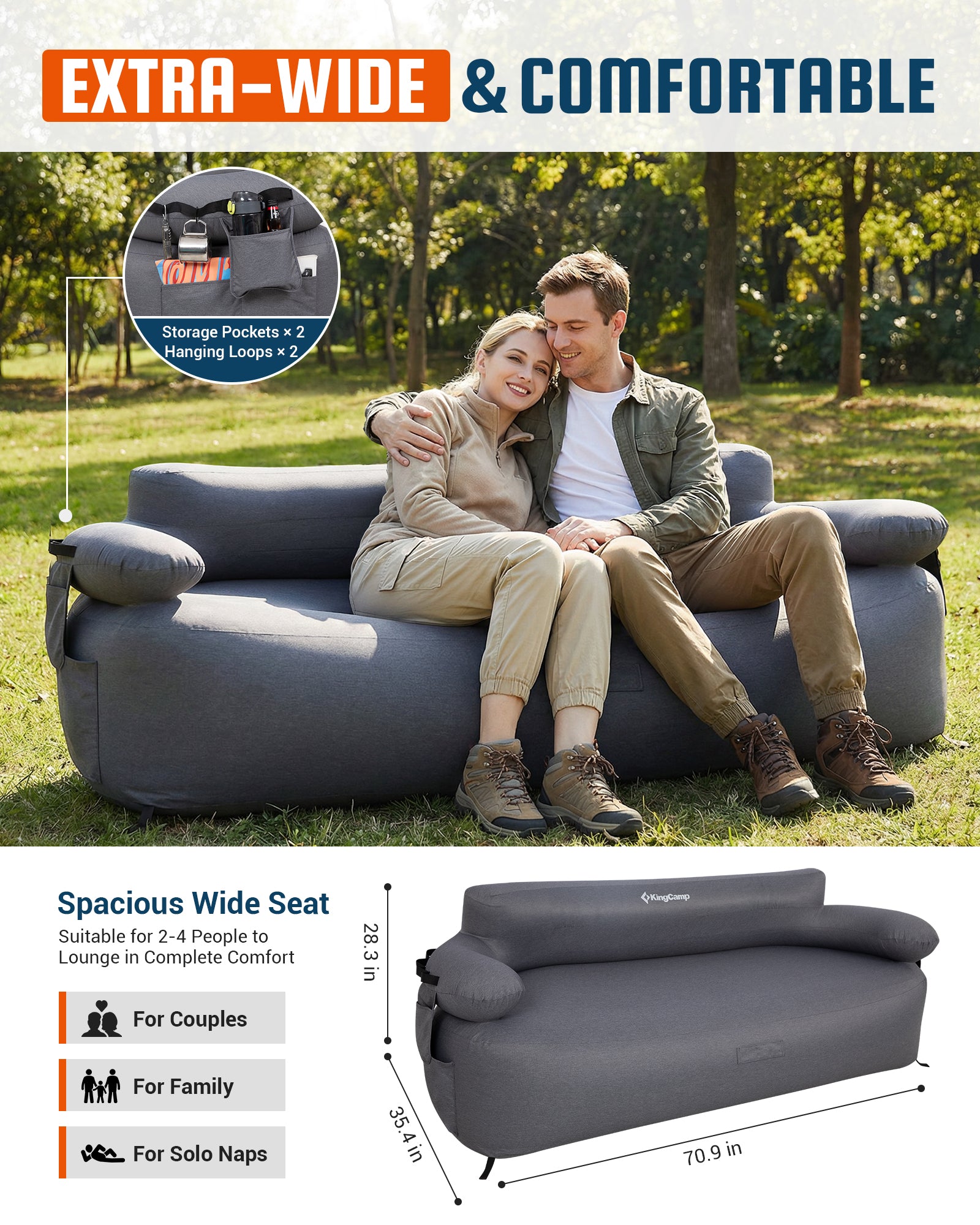 KingCamp Aerovine DUO 600 Inflatable Sofa With Built-in Pump