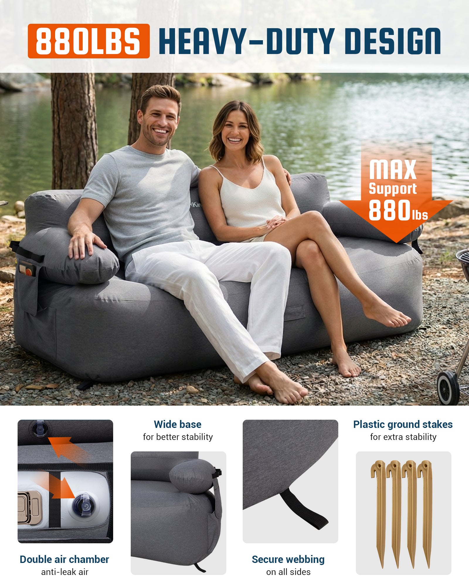 KingCamp Aerovine DUO 600 Inflatable Sofa With Built-in Pump