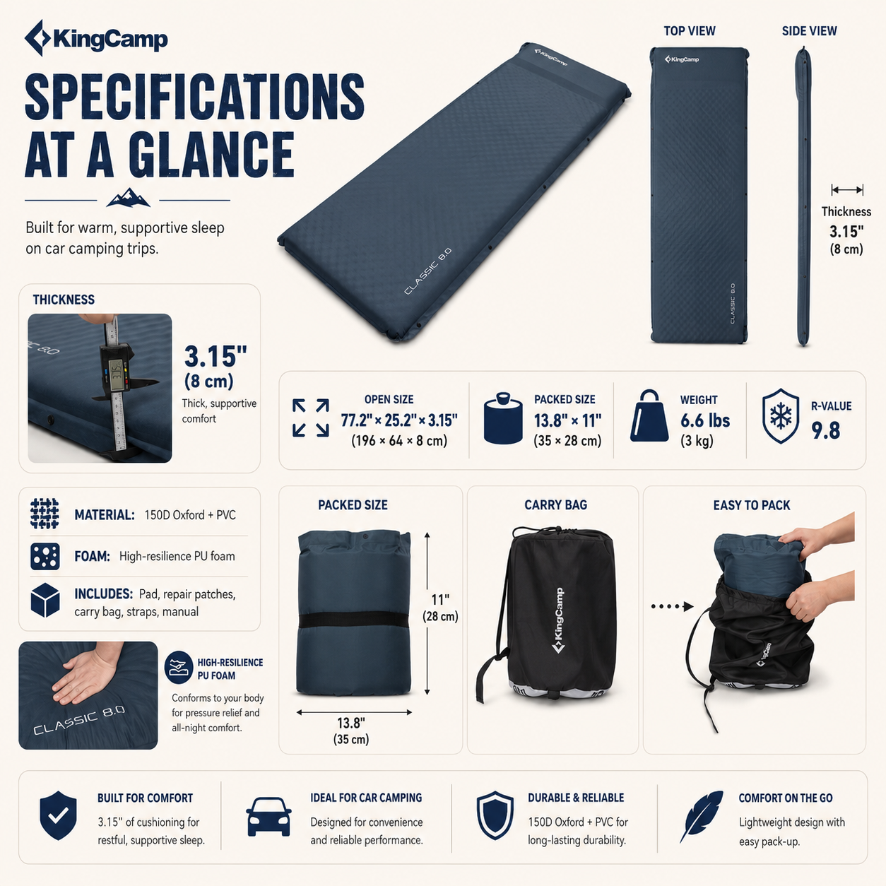 KingCamp CLASSIC 8.0 Single Self-Inflating Sleeping Pad