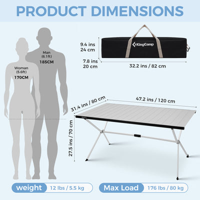KingCamp Large Roll up Aluminum Folding Camping Table