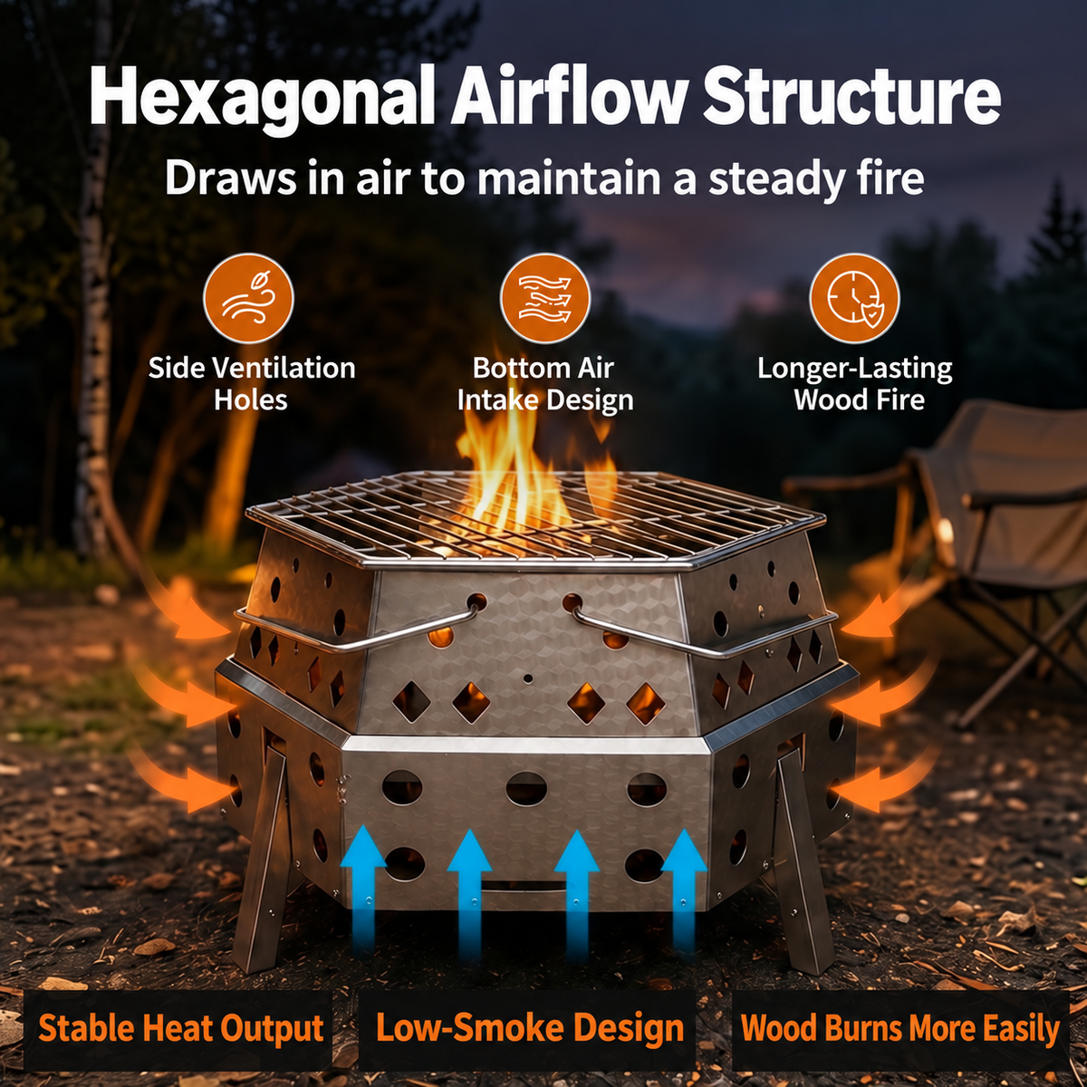 KingCamp Hexagonal Telescopic Wood-Burning Stove