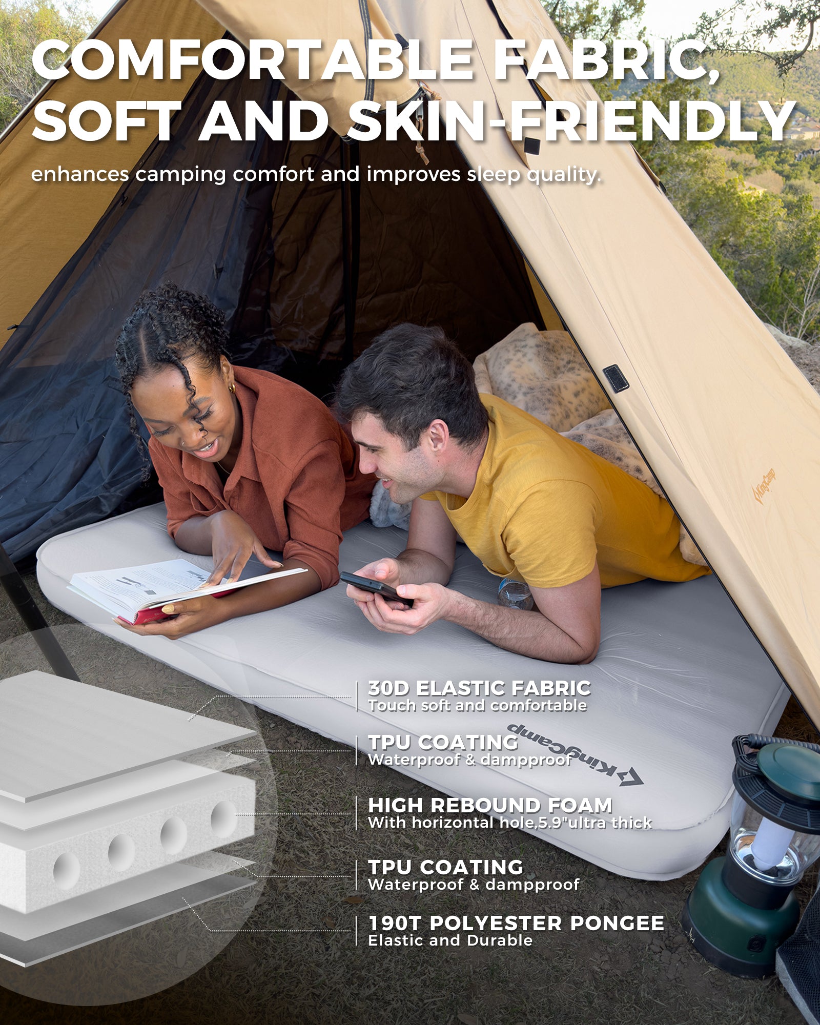 Buy 5.9'' Thick Self-Inflating Double Camping Sleeping Pad
