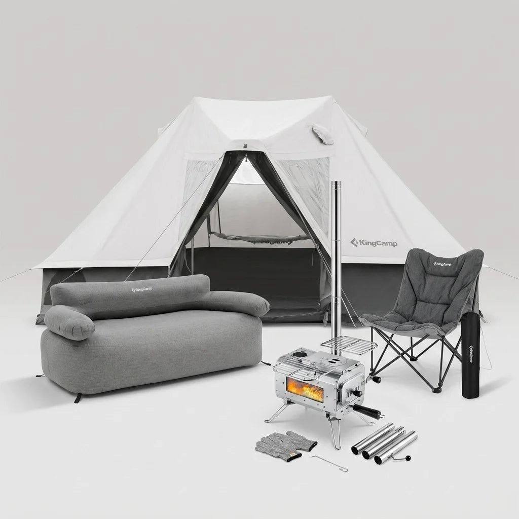 KingCamp KHAN VILLA Tent Glamping 4-in-1 Bundle with Stove