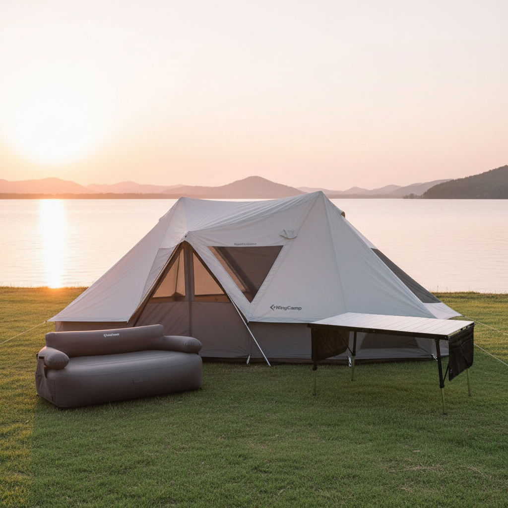 KingCamp KHAN PALACE Glamping Tent Kit with Inflatable Sofa & Table Bundle