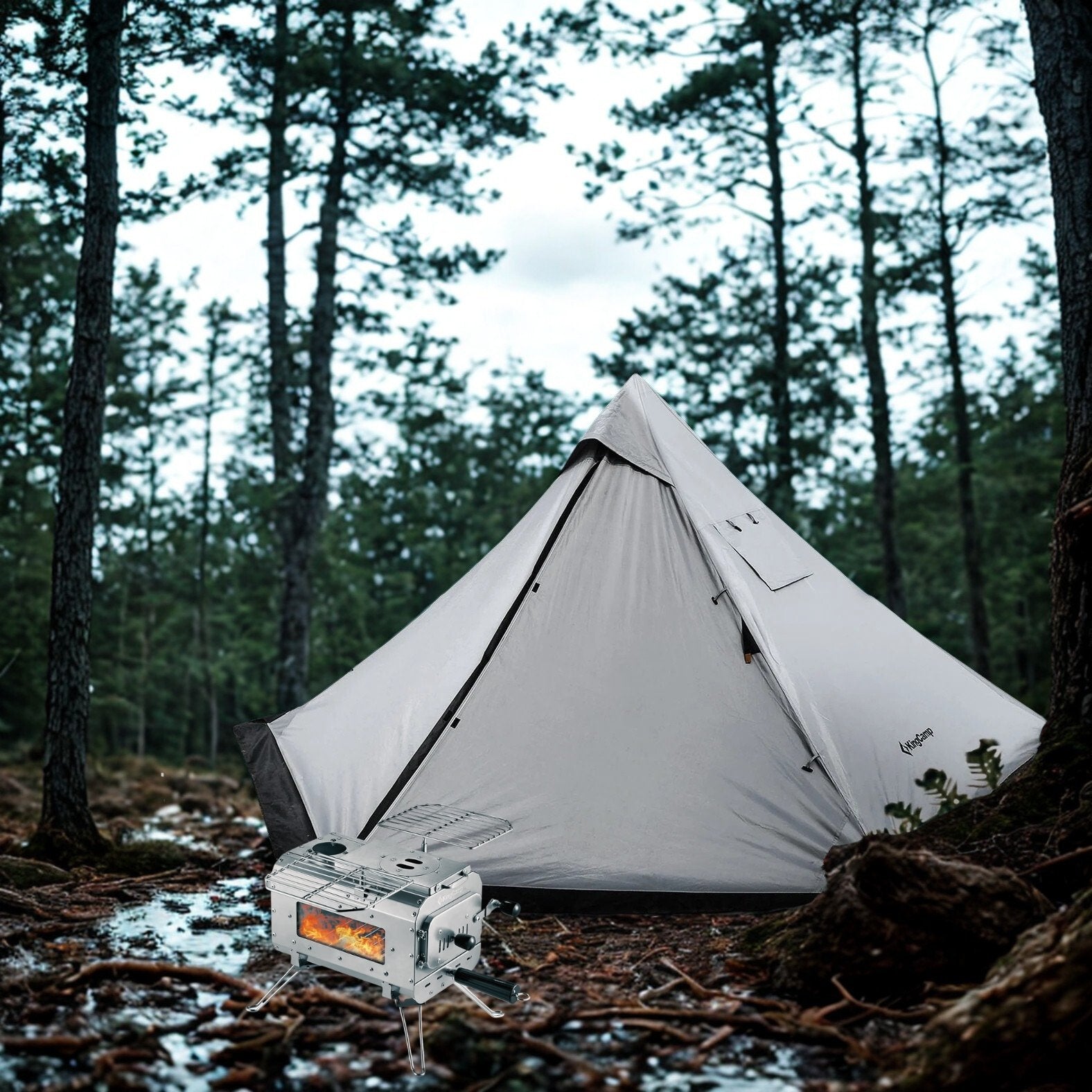 KingCamp Tipi Tent and Wood Stove Bundle Kit