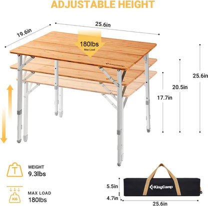 KingCamp 4-Folds Portable Bamboo Table