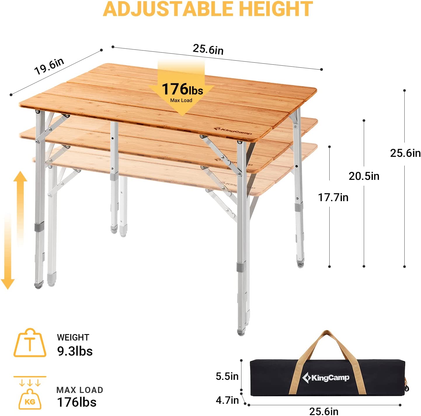 KingCamp 4-Folds Portable Bamboo Table