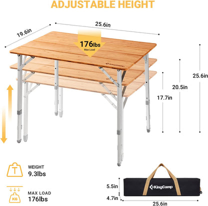 KingCamp 4-Folds Portable Bamboo Table