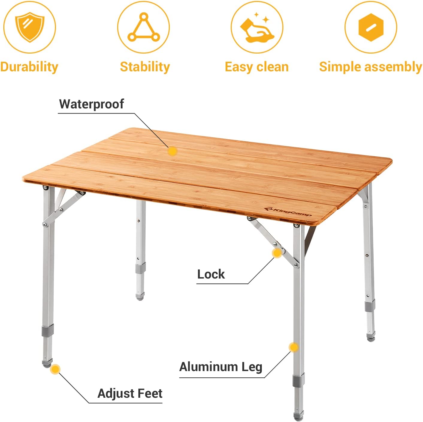 KingCamp 4-Folds Portable Bamboo Table
