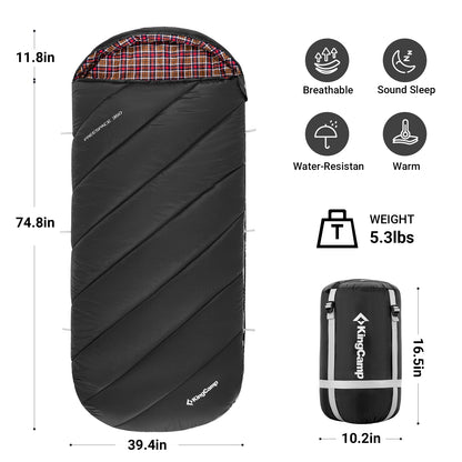 KingCamp 350g Filling Plus Size 3-4 Season Black Sleeping Bag