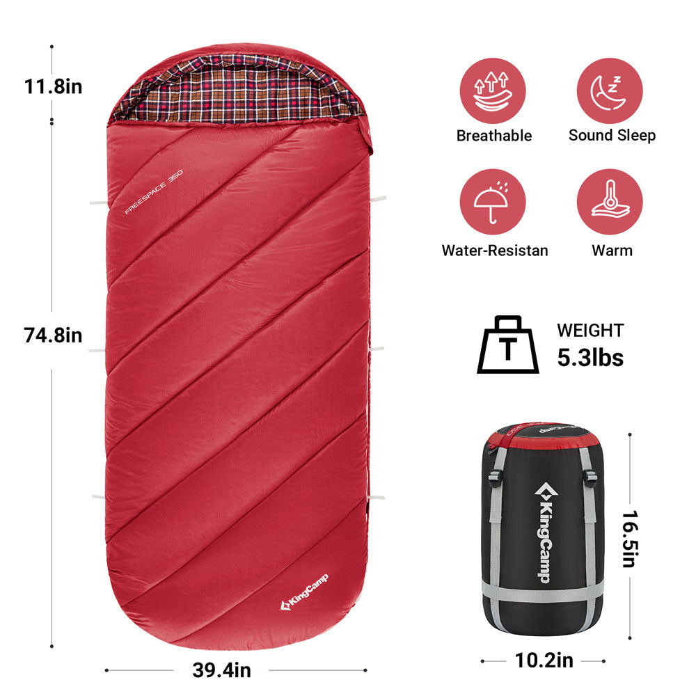 KingCamp 350g Filling Plus Size 3-4 Season Wine Sleeping Bag