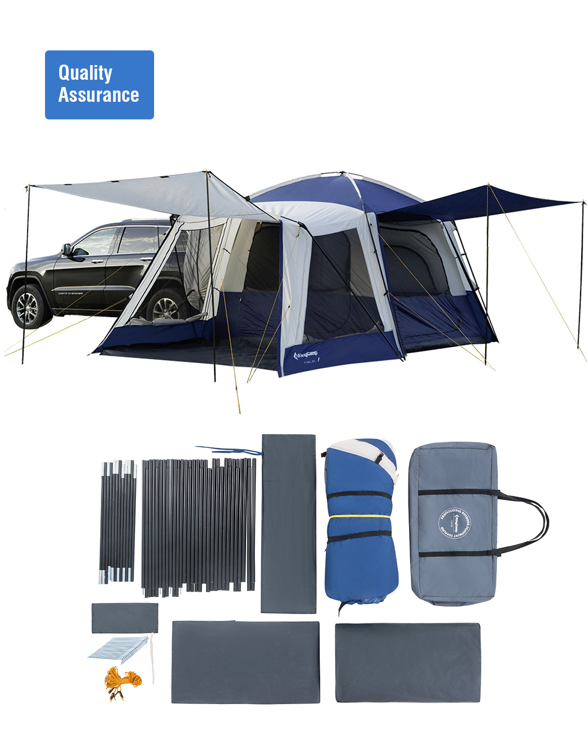 KingCamp Camping Square 3 Season SUV Tent with Screen Room