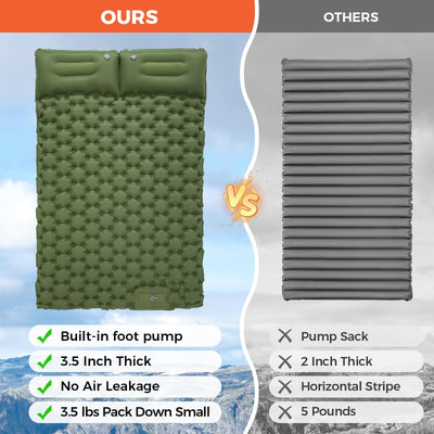 KingCamp COMFORT DUO 9 Double Air Pad with Built-in Foot Pump and Pillow