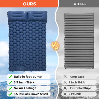 KingCamp COMFORT DUO 9 Double Air Pad with Built-in Foot Pump and Pillow