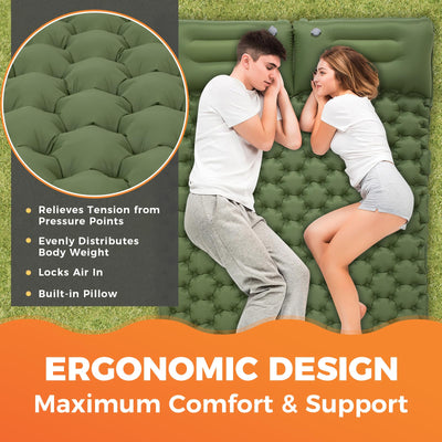 KingCamp COMFORT DUO 9 Double Air Pad with Built-in Foot Pump and Pillow
