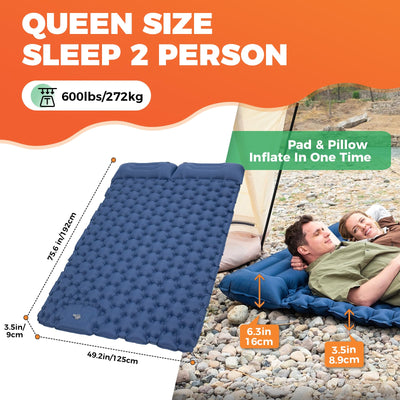 KingCamp COMFORT DUO 9 Double Air Pad with Built-in Foot Pump and Pillow