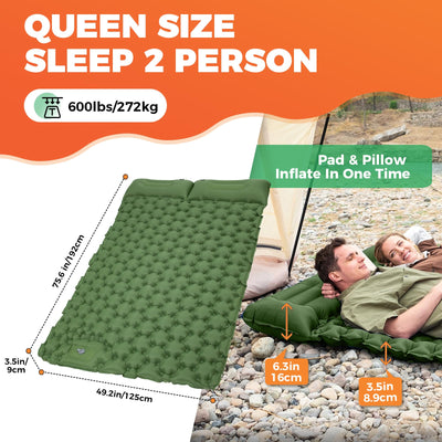 KingCamp COMFORT DUO 9 Double Air Pad with Built-in Foot Pump and Pillow