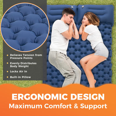 KingCamp COMFORT DUO 9 Double Air Pad with Built-in Foot Pump and Pillow
