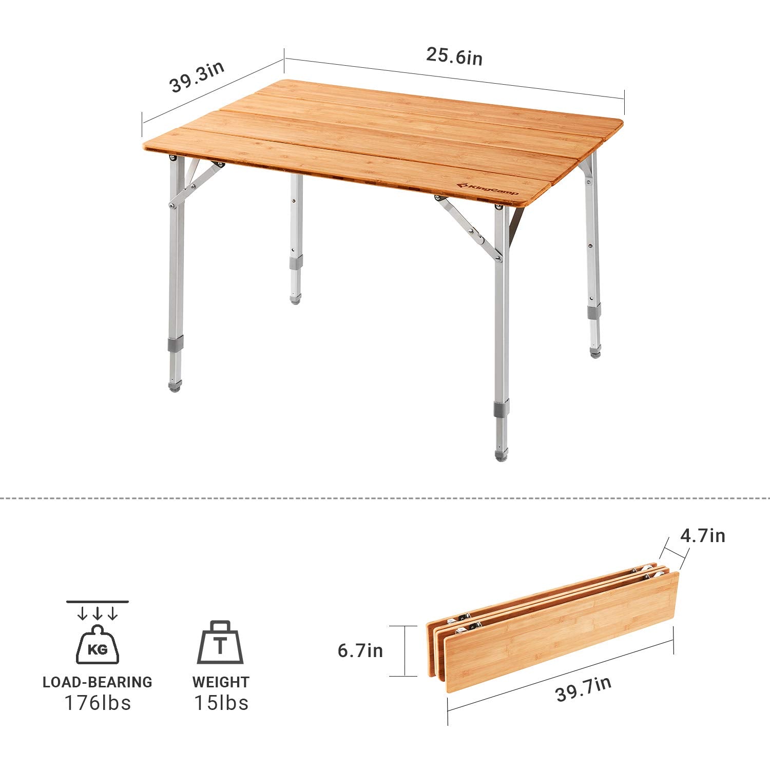KingCamp Bamboo Folding Adjustable Height Table