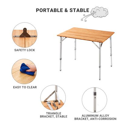 KingCamp Bamboo Folding Adjustable Height Table